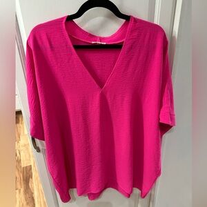 JODIFL Fuchsia V-Neck Blouse